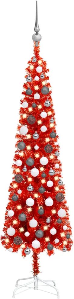 vidaXL Arbre de Noël mince avec LED et boules Rouge 150 cm