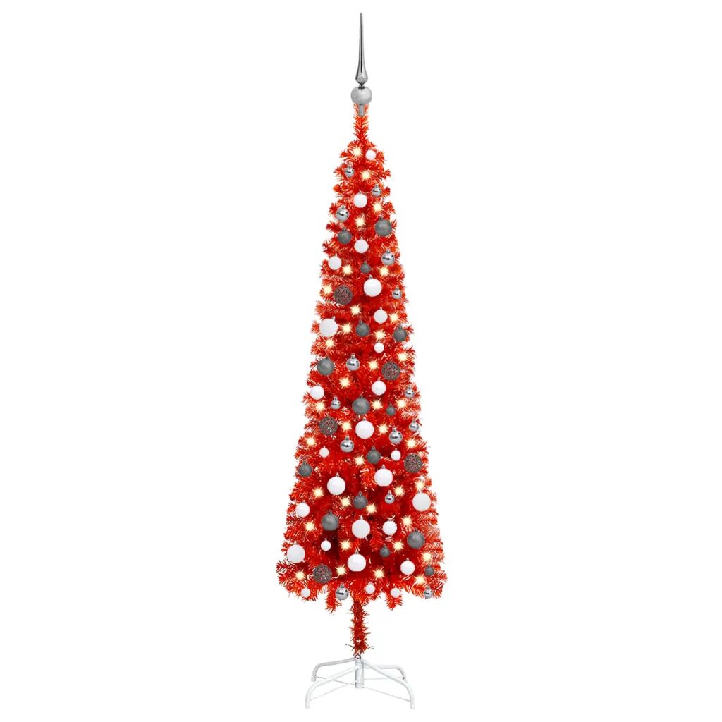 vidaXL Arbre de Noël mince avec LED et boules Rouge 180 cm