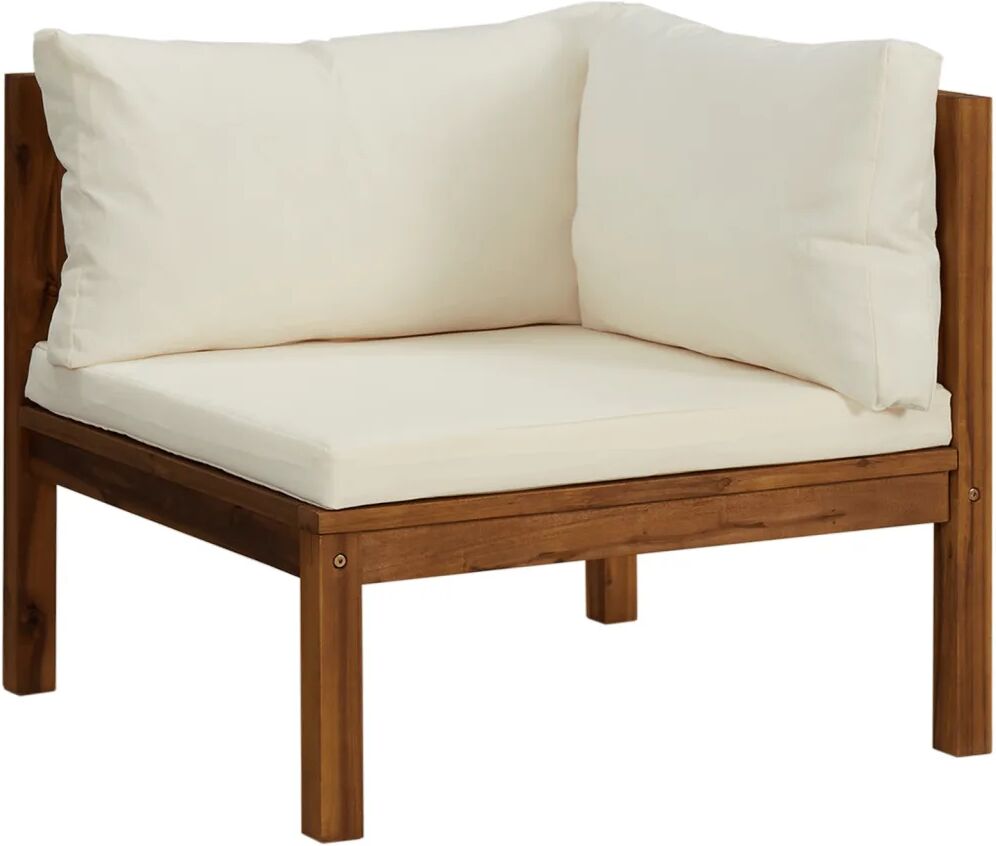 vidaXL Canapé d'angle sectionnel et coussin blanc crème Bois d'acacia