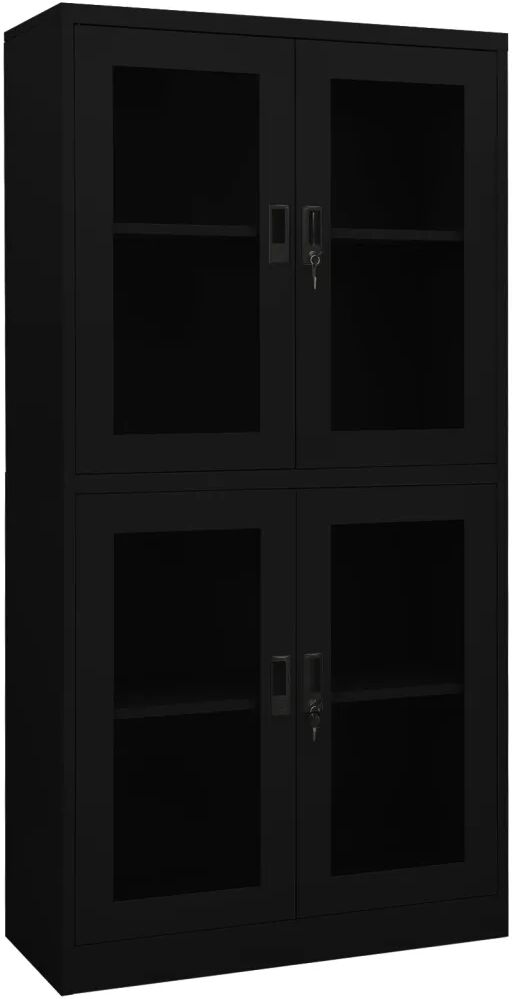 vidaXL Armoire de bureau Noir 90x40x180 cm Acier et verre trempé