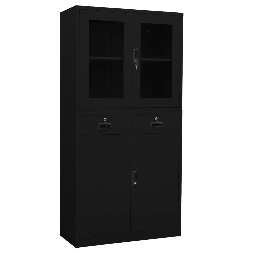 vidaXL Armoire de bureau Noir 90x40x180 cm Acier et verre trempé