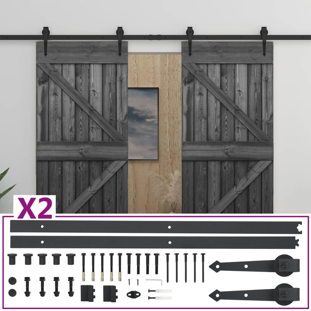 vidaXL Porte coulissante avec kit de quincaillerie 90x210 cm Pin Noir