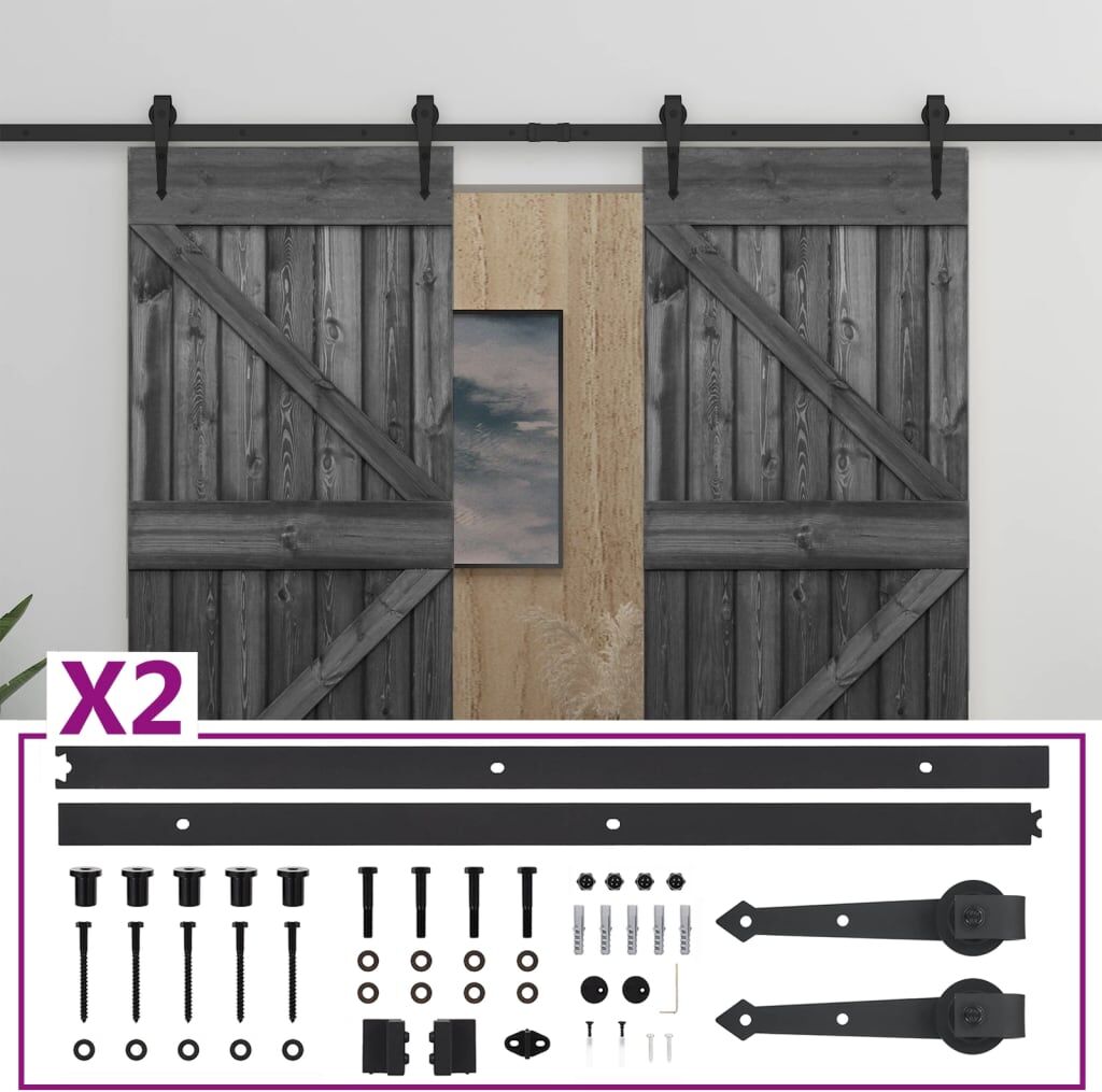 vidaXL Porte coulissante avec kit de quincaillerie 90x210 cm Pin Noir