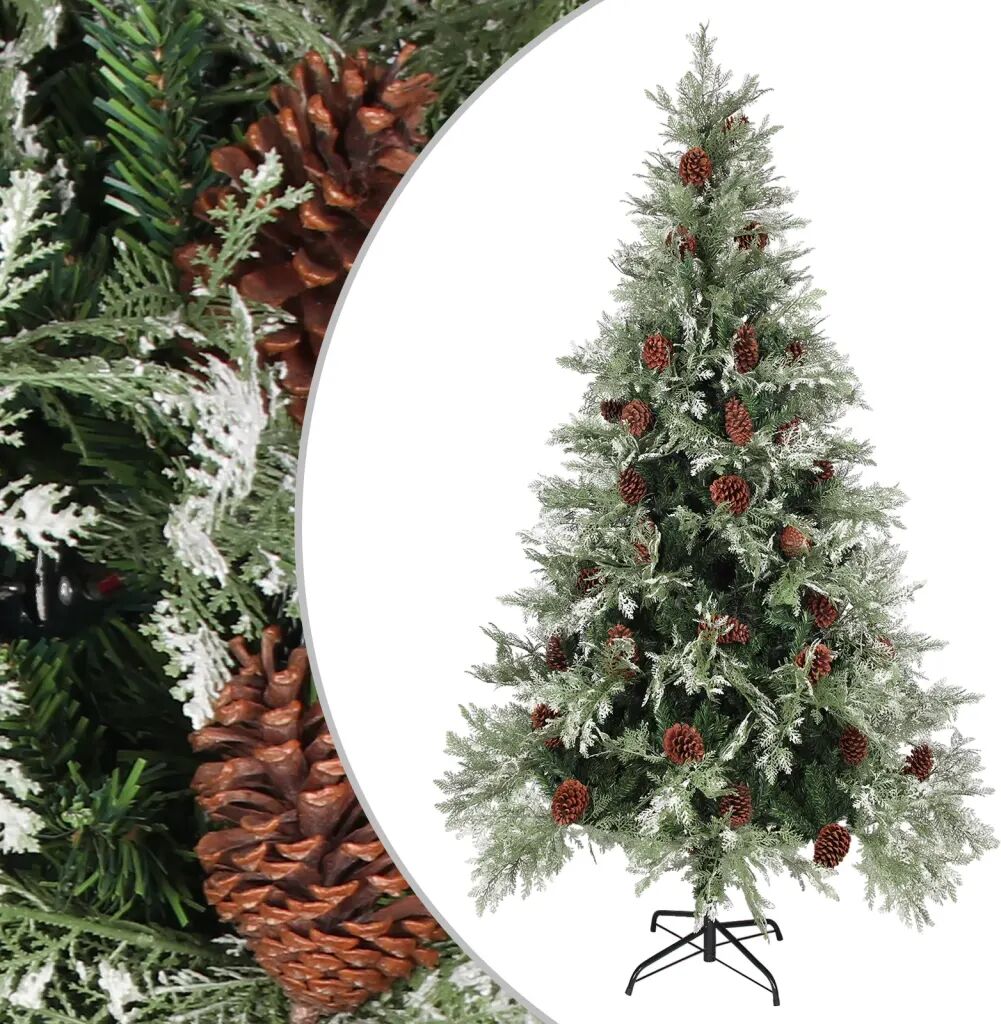 vidaXL Sapin de Noël avec pommes de pin Vert et blanc 195 cm PVC et PE