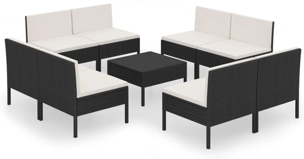 vidaXL Salon de jardin 9 pcs avec coussins Résine tressée Noir