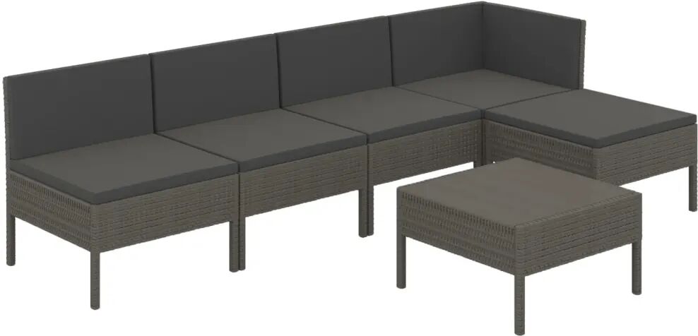 vidaXL Salon de jardin 6 pcs avec coussins Résine tressée Gris