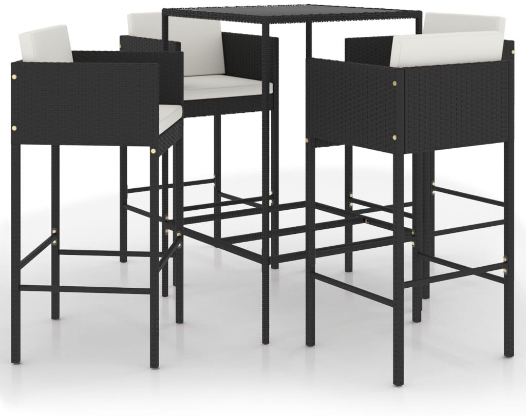 vidaXL Ensemble de bar de jardin 5 pcs et coussins Résine tressée Noir