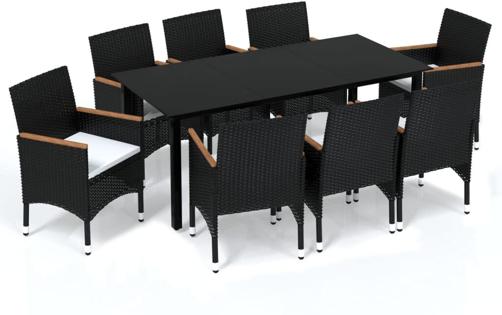 vidaXL Mobilier à dîner de jardin et coussins 9pcs Résine tressée Noir