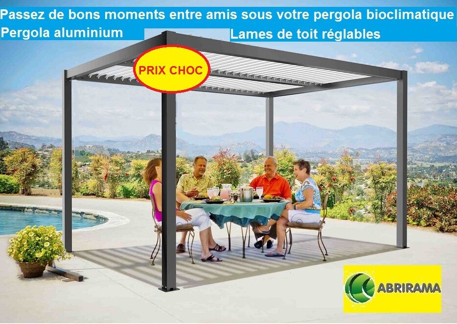 Pergola alu bioclimatique 3,60x3m Luxe à double réglage