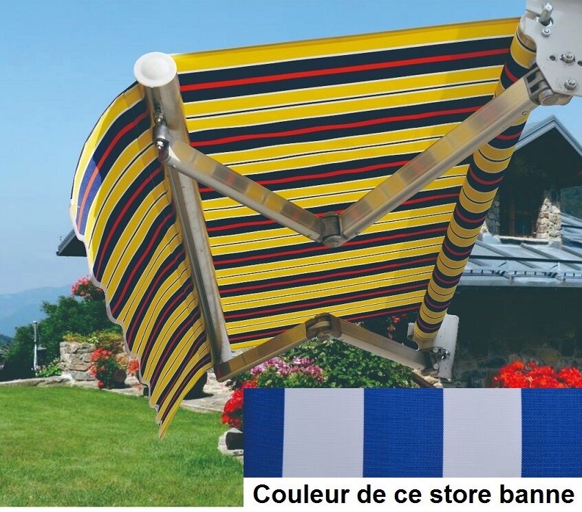 Store banne manuel 4x3m bleu et blanc