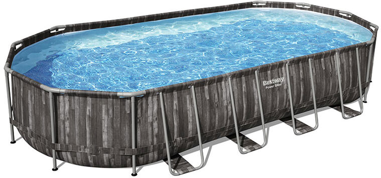 Bestway Piscine Bestway Ovale Power Steel Décor Bois 7,32 x 3,66 h1,22m