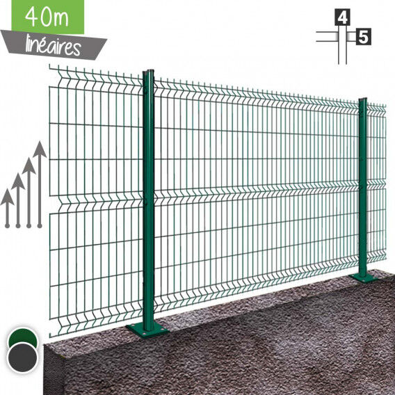 Kit 40ML de grillage rigide sur platines Pro (Ø 4/5mm) - Couleur - Vert 6005, Hauteur - Ht 1m73