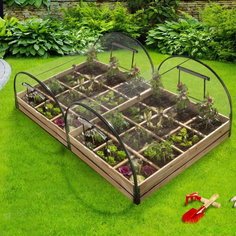 IDMarket Lot de 2 carrés potager en bois 12 compartiments