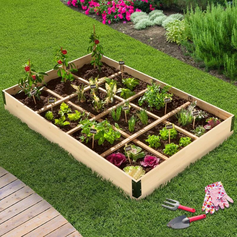 IDMarket Carré potager de jardin 12 compartiments en bois 115 x 80 CM