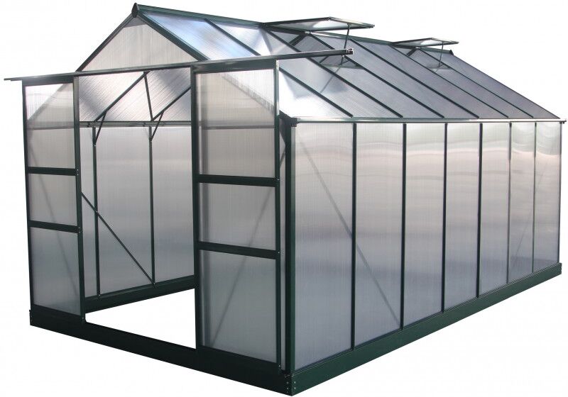 Green Protect Serre de jardin 13,2m² verte polycarbonate 4mm + embase Green Protect