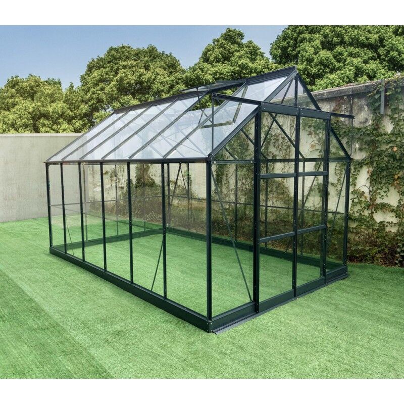 Green Protect Serre de jardin 8,98m² en aluminium anthracite et verre trempé 4mm - Green Protect