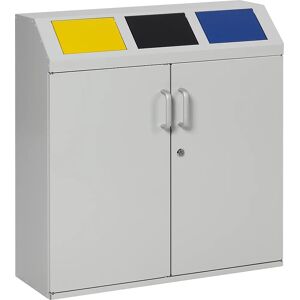 eurokraft pro Wertstoffsammelschrank, Volumen 3 x 50 l, lichtgrau RAL 7035