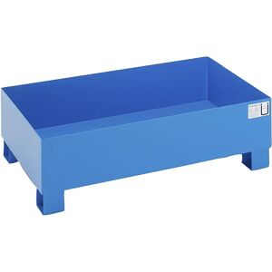 eurokraft basic Stahl-Auffangwanne für 200-l-Fässer, LxBxH 1200 x 800 x 360 mm, mit Zulassung, blau pulverbeschichtet, ohne Gitterrost