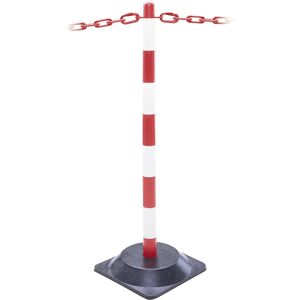 kaiserkraft Kettenständer-Set, quadratischer Hartgummifuß, 6 Pfosten, 10 m Kette, rot / weiß