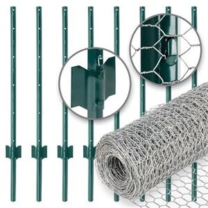 VOSS.farming Gartenzaun-SET: Sechseckgeflecht 10mx50cm + 8x Metall Zaunpfosten