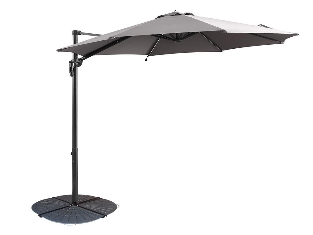 Vente-unique.ch Sonnenschirm mit LED-Beleuchtung - D3 x H2,41 m - Grau + Beschwerungsplatten - BONIFACIO