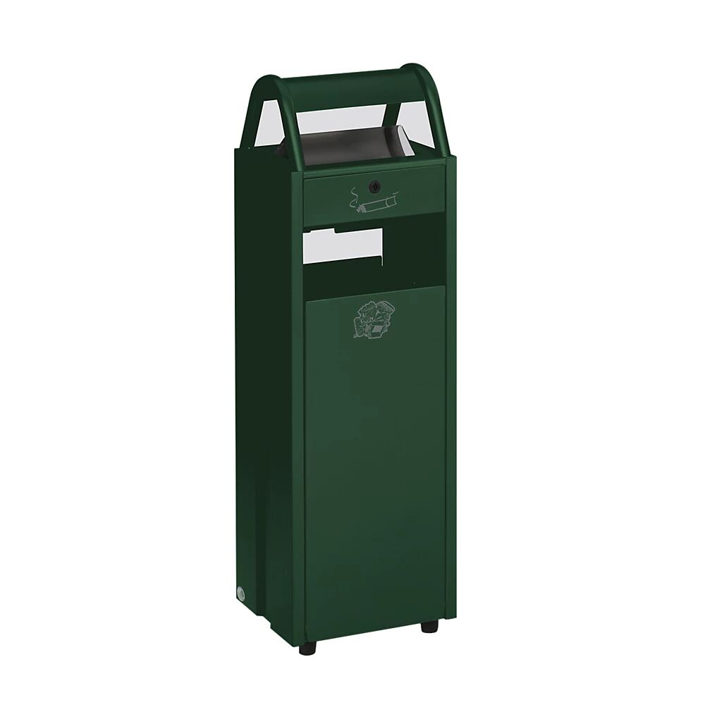 VAR Abfallbehälter mit Ascher Volumen 35 l, BxHxT 300 x 960 x 250 mm grün RAL 6005