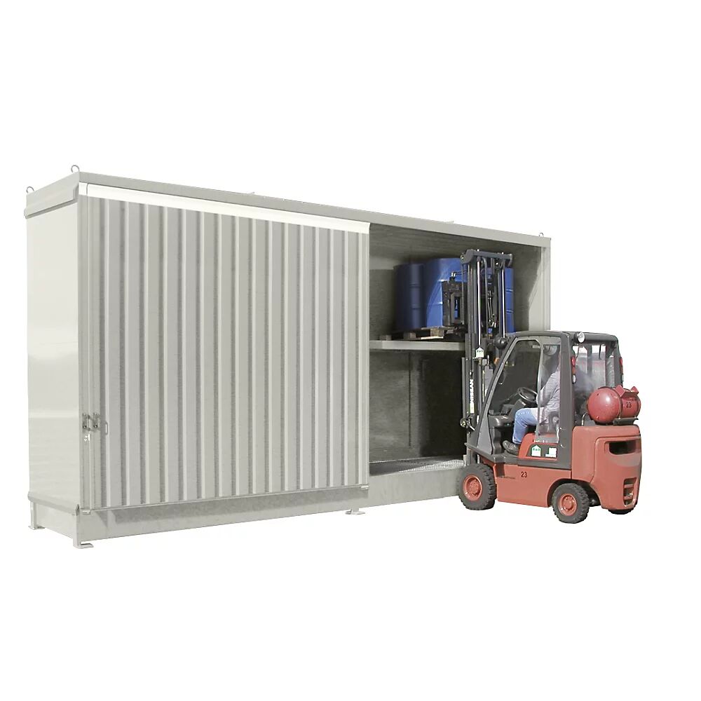 EUROKRAFTpro Gefahrstoff-Regalcontainer Kapazität 32 x 200-l-Fässer grauweiß