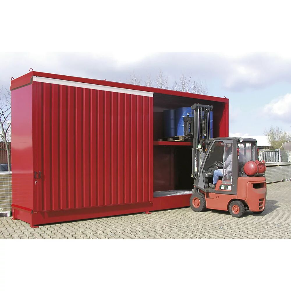 EUROKRAFTpro Gefahrstoff-Regalcontainer Kapazität 32 x 200-l-Fässer rot