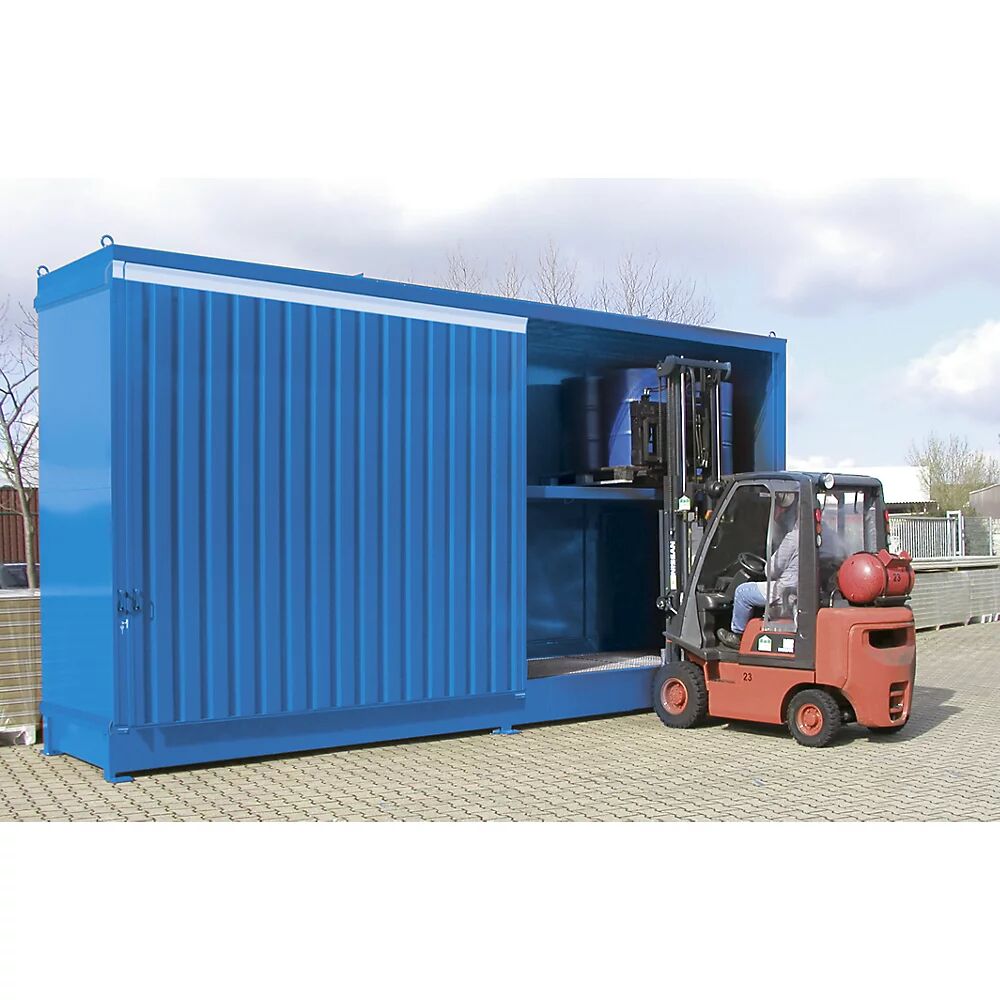 EUROKRAFTpro Gefahrstoff-Regalcontainer Kapazität 32 x 200-l-Fässer blau