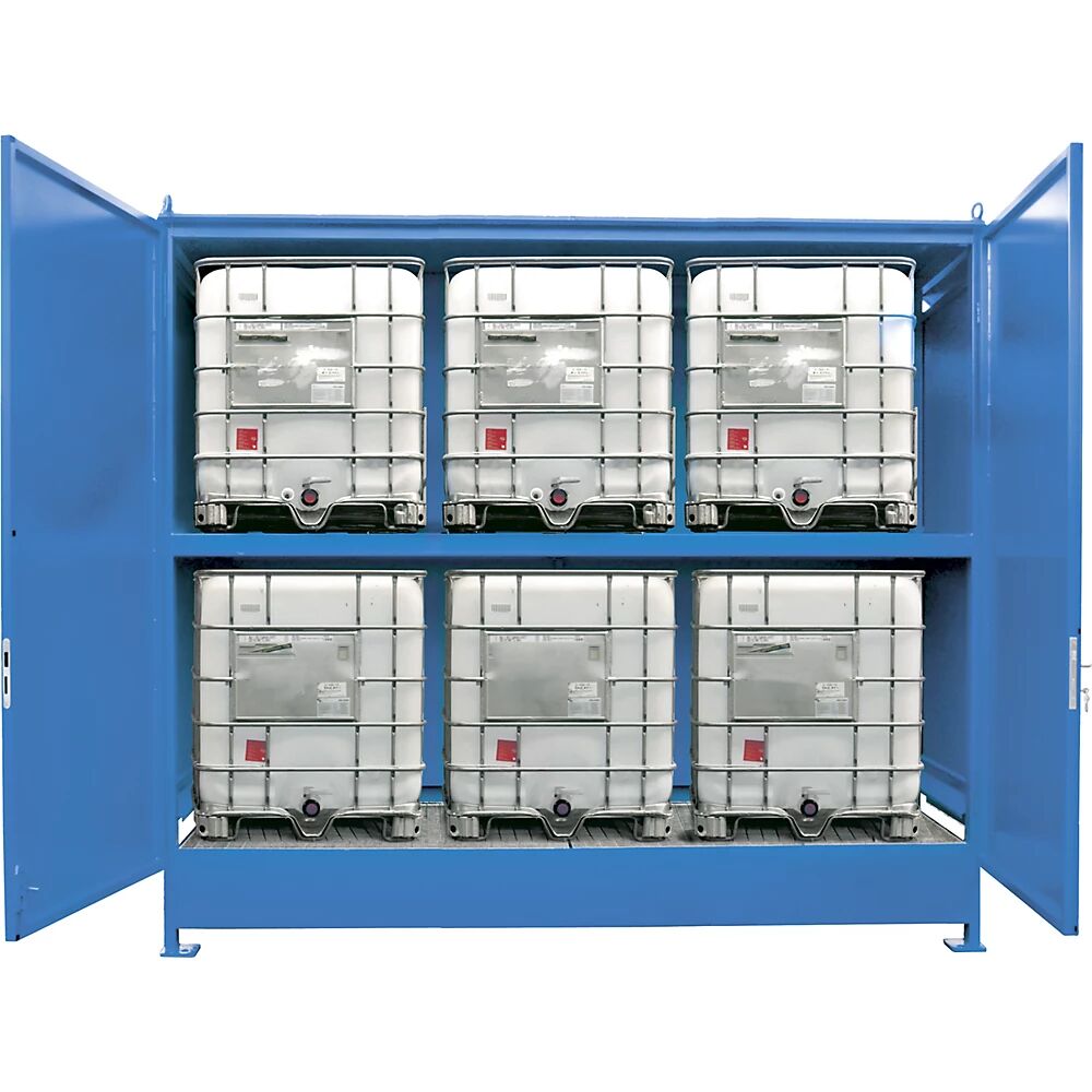 EUROKRAFTpro Gefahrstoff-Regalcontainer Kapazität 6 x 1000-l-IBC/KTC blau