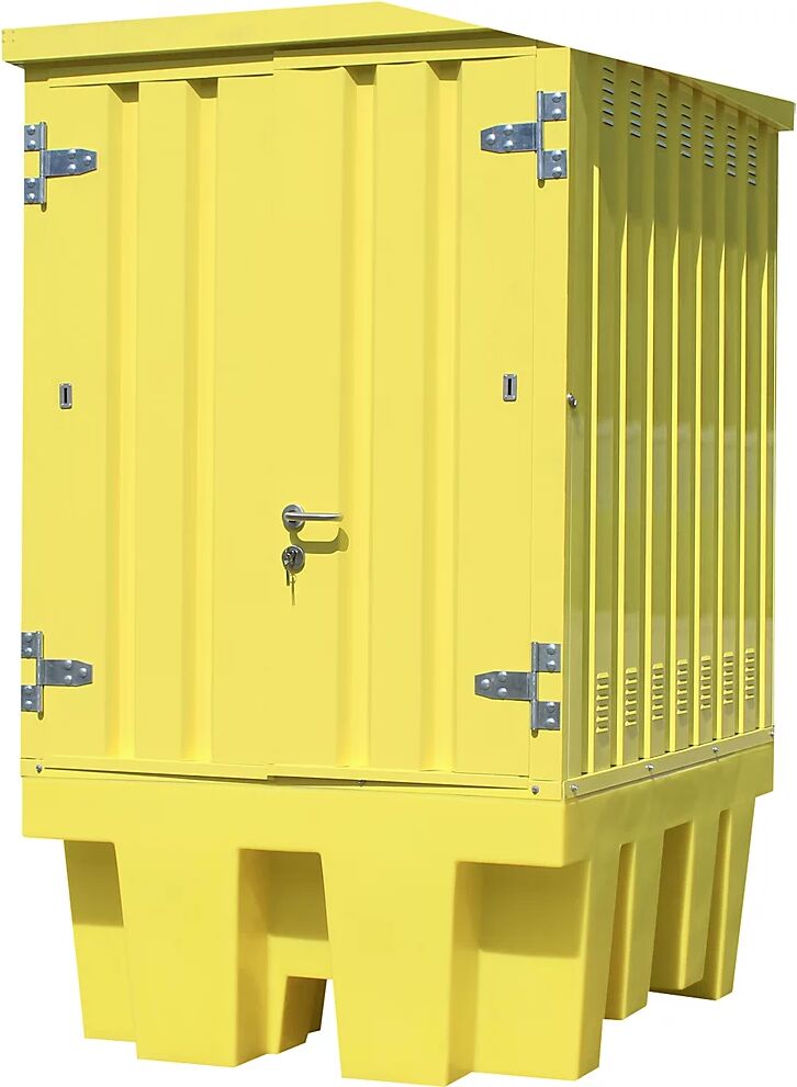 QUIPO Stahl- / PE-Gefahrstoffdepot für 1 x 1000-l-IBC / KTC, Volumen 1100 l HxBxT 2405 x 1425 x 1840 mm