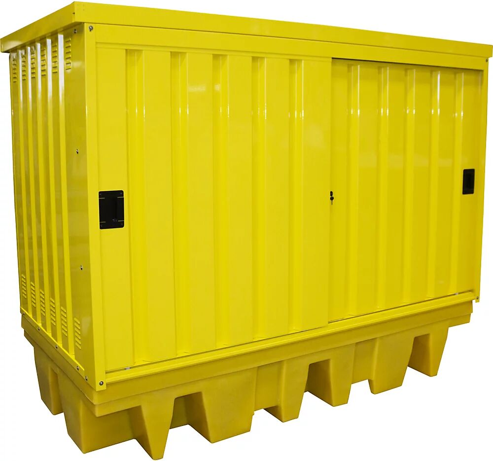 QUIPO Stahl- / PE-Gefahrstoffdepot für 2 x 1000-l-IBC / KTC, Volumen 1140 l HxBxT 2110 x 2625 x 1430 mm