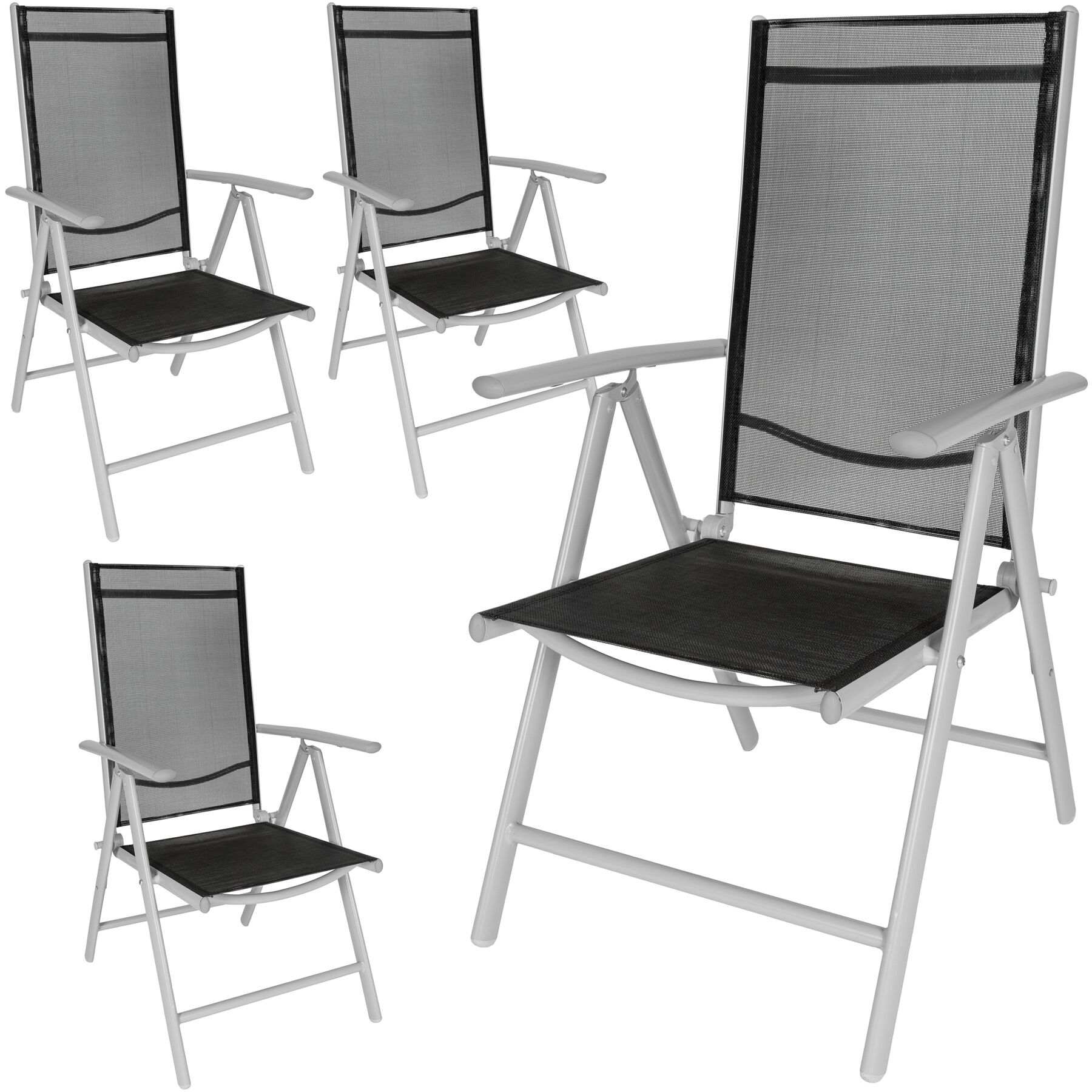 tectake 4 Zahradní židle hliníkové - černá/stříbrná