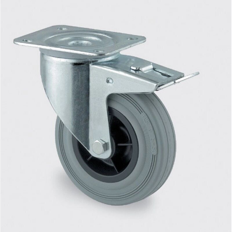 TENTE Transportní kolečko otočné s brzdou 100 mm, šedá guma