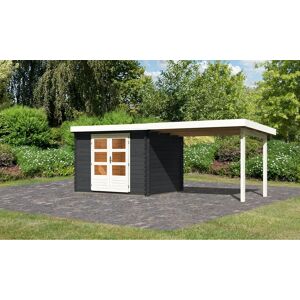 Karibu Gartenhaus Bastrup 3 inkl. 3m Schleppdach - 28mm-297 x 237cm- anthrazit 50% Aktions-Rabatt auf Dacheindeckung & gratis Gartenhaus-Pflegebox