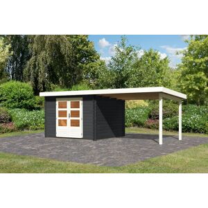 Karibu Gartenhaus Bastrup 5 Inkl. 3m Schleppdach - 28mm-297 x 297cm- anthrazit 50% Aktions-Rabatt auf Dacheindeckung & gratis Gartenhaus-Pflegebox