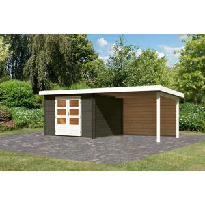 Karibu Gartenhaus Bastrup 5 Inkl. 3 m Schleppdach und Rückwand - 28 mm-297 x 297 cm- terragrau 50% Aktions-Rabatt auf Dacheindeckung & gratis Gartenhaus-Pflegebox