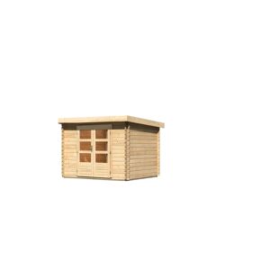 Karibu Gartenhaus Blockbohlenhaus Olaf 3 mit erhöhter Schneelast (300 kg/m²) - 28 mm-297 x 237 cm-naturbelassen & gratis Gartenhaus-Pflegebox