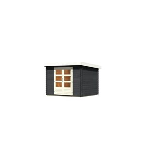 Karibu Gartenhaus Blockbohlenhaus Olaf 3 mit erhöhter Schneelast (300 kg/m²) - 28 mm-297 x 237 cm-anthrazit & gratis Gartenhaus-Pflegebox