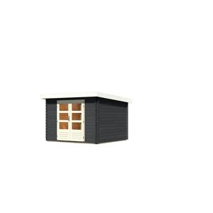 Karibu Gartenhaus Blockbohlenhaus Olaf 5 mit erhöhter Schneelast (300 kg/m²)  - 28 mm-297 x 297 cm-anthrazit & gratis Gartenhaus-Pflegebox