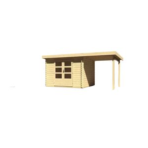 Karibu Gartenhaus Bastrup 3 inkl. 2m Schleppdach - 28 mm-297 x 237 cm- naturbelassen 50% Aktions-Rabatt auf Dacheindeckung & gratis Gartenhaus-Pflegebox
