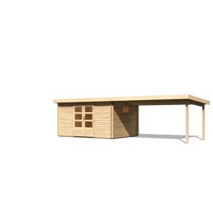 Karibu Gartenhaus Trittau 5 inkl. 400 cm Anbaudach - 38 mm-387 x 297 cm 50% Aktions-Rabatt auf Dacheindeckung & gratis Gartenhaus-Pflegebox