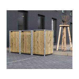 Hide Holz Mülltonnenbox für 3 Mülltonnen 240 Liter   Natur   81x209x115 cm