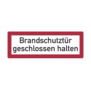 Feuerwehrschild, Brandschutztür geschlossen halten - DIN 4066 - 297x105x0.45 mm Aluminium geprägt