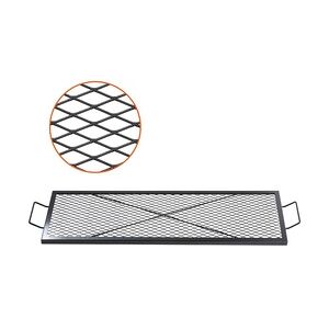 VEVOR 1110 x 380 x 25 mm X-Marks Feuerstellen-Grillrost, Rechteckiger Grillrost, Lagerfeuer-BBQ-Grillrost aus Stahl mit Griff, Tragbares Camping-Kochgeschirr für Partytreffen im Freien, Schwarz