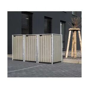 Hide Holz Mülltonnenbox für 3 Mülltonnen 240 Liter   Grau   81x209x115 cm