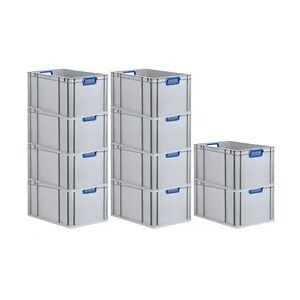 PROREGAL 10x Eurobox NextGen Color   HxBxT 22x40x60cm   65 Liter   Griffe blau offen   Verstärkter Boden   Eurobehälter