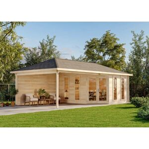 5-Eck Gartenhaus Modell Nancy-40 Gartenhaus aus Holz, Holzhaus mit 40 mm Wandstärke inklusive Schleppdach, Blockbohlenhaus - Naturbelassen - Alpholz