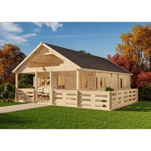 ALPHOLZ Gartenhaus Gustav Blockhaus aus Holz, Holzhaus mit 44 mm Wandstärke inklusive Terrasse inklusive Schlafboden, Blockbohlenhaus mit Montagematerial