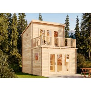 Alpholz Garten-und Freizeithaus Manhattan Blockhaus aus Holz in Braun, Holzhaus mit 70 mm Wandstärke inklusive Terrasse inklusive Schlafboden,